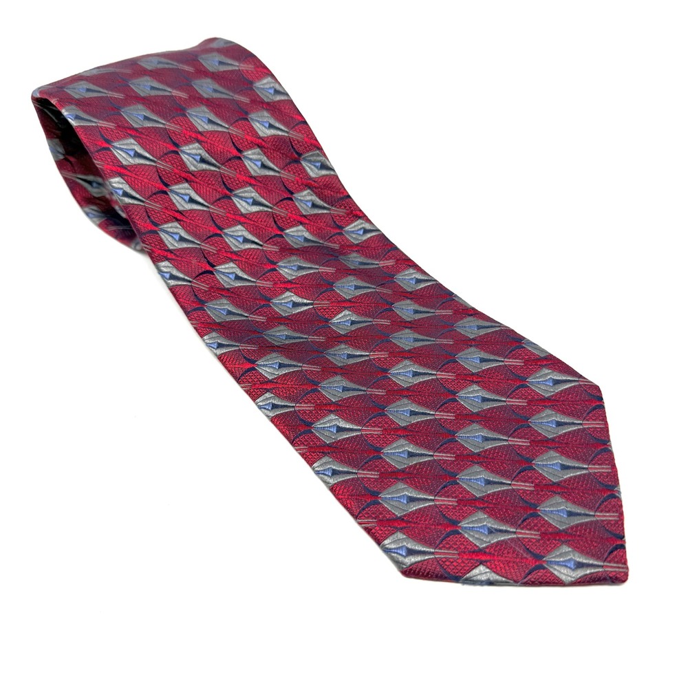 Mark Pendleton for Nordstrom Men's Silk Tie Red Gray Geometric Formal Business‎